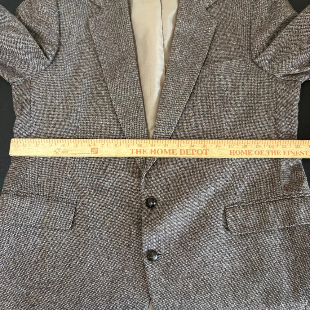 Vintage Haggar Brown Donegal Tweed Blazer Sport Coat Sz 46L Suede Elbow Patches